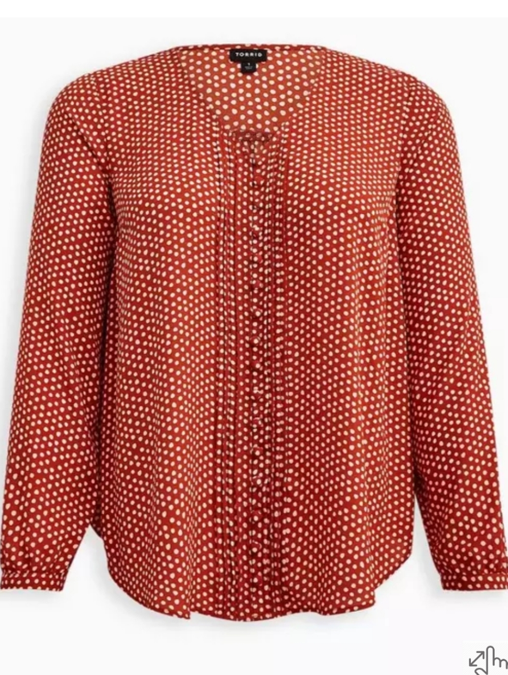 Torrid Orange & White Dot Pintuck Georgette Long Sleeve Blouse, Size 3X